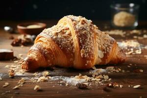 knusprig Croissant mit Nüsse. ai generiert foto
