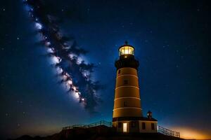 das milchig Weg Über das Leuchtturm. KI-generiert foto