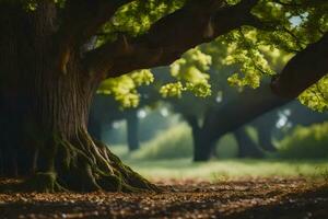 ein Baum ist gezeigt im das Mitte von ein Feld. KI-generiert foto