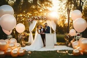 Hochzeit Zeremonie im das Garten mit Luftballons. KI-generiert foto