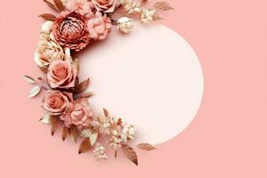 romantisch Strauß von leer Blumen- Rosa Blüten mit Kopieren Raum. natürlich Blumen- Rose Rahmen Layout Konzept durch ai generiert foto