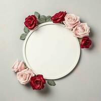 romantisch Strauß von leer Blumen- Rosa Blüten mit Kopieren Raum. natürlich Blumen- Rose Rahmen Layout Konzept durch ai generiert foto