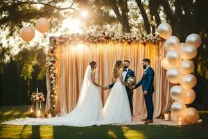 Hochzeit Zeremonie im das Garten. KI-generiert foto