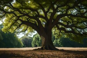 ein groß Baum im das Mitte von ein Feld. KI-generiert foto