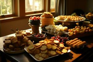 das Erntedankfest Tag oder Herbst Komposition mit Kürbis, Orangen, Blätter oder Hähnchen. das Erntedankfest Essen Konzept durch ai generiert foto