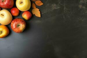 das Erntedankfest Tag oder Herbst Komposition mit Kürbis, Orangen, Blätter oder Hähnchen. das Erntedankfest Essen Konzept durch ai generiert foto