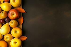 das Erntedankfest Tag oder Herbst Komposition mit Kürbis, Orangen, Blätter oder Hähnchen. das Erntedankfest Essen Konzept durch ai generiert foto