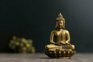 ein Buddha sitzt im im vesak Buddha Purnima Tag mit Kopieren Raum. Hintergrund zum vesak Festival Tag Konzept. vesak Feier Tag Schöne Grüße Konzept durch ai generiert foto