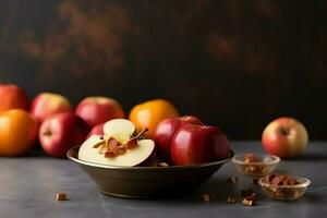 traditionell Essen von jüdisch Neu Jahr Urlaub von Tradition oder Religion. rosh hashanah mit Kopieren Raum Konzept durch ai generiert foto