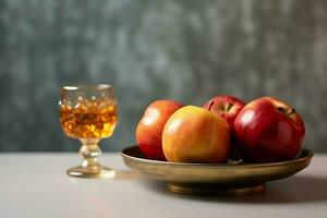 traditionell Essen von jüdisch Neu Jahr Urlaub von Tradition oder Religion. rosh hashanah mit Kopieren Raum Konzept durch ai generiert foto