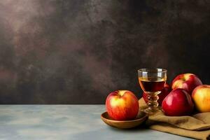 traditionell Essen von jüdisch Neu Jahr Urlaub von Tradition oder Religion. rosh hashanah mit Kopieren Raum Konzept durch ai generiert foto