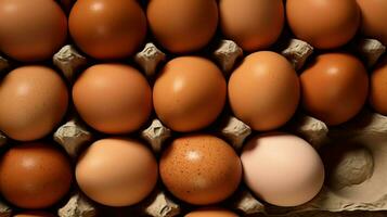 ein Menge Haufen von frisch Hähnchen Eier auf das hölzern, Nest oder Stroh Korb. Öko Eier Lebensmittel gesund Konzept durch ai generiert foto