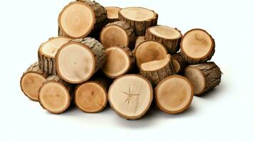ein groß kreisförmig Stück von Holz, hölzern Kofferraum oder gestapelt Baum Holz zum Möbel Industrie. hölzern Log Konzept durch ai generiert foto