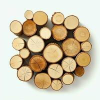 ein groß kreisförmig Stück von Holz, hölzern Kofferraum oder gestapelt Baum Holz zum Möbel Industrie. hölzern Log Konzept durch ai generiert foto