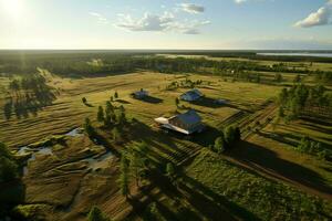 schön Aussicht von ein Tee Feld Plantage, Weinberg Bauernhof oder Erdbeere Garten im das Grün Hügel beim Sonnenaufgang Konzept durch ai generiert foto