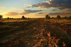 schön Aussicht von ein Tee Feld Plantage, Weinberg Bauernhof oder Erdbeere Garten im das Grün Hügel beim Sonnenaufgang Konzept durch ai generiert foto