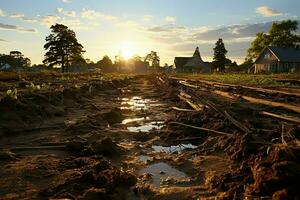 schön Aussicht von ein Tee Feld Plantage, Weinberg Bauernhof oder Erdbeere Garten im das Grün Hügel beim Sonnenaufgang Konzept durch ai generiert foto