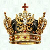 Regal golden Kaiser Krone von ein König auf Weiß Hintergrund. 3d Rendern Luxus königlich König Gold Krone Konzept durch ai generiert foto