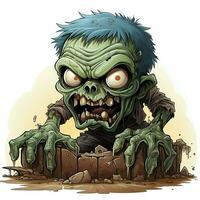 ein gruselig Zombie im Karikatur Stil. ein unheimlich Zombie Auferstehung und kriechen zum Halloween Feier. Halloween Konzept durch ai generiert foto