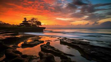 uralt pura ulun danu Bratan, besakih oder berühmt Hindu Tempel und Tourist im bali Insel beim Sonnenaufgang Konzept durch ai generiert foto