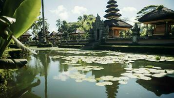 uralt pura ulun danu Bratan, besakih oder berühmt Hindu Tempel und Tourist im bali Insel beim Sonnenaufgang Konzept durch ai generiert foto