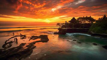 uralt pura ulun danu Bratan, besakih oder berühmt Hindu Tempel und Tourist im bali Insel beim Sonnenaufgang Konzept durch ai generiert foto