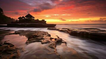 uralt pura ulun danu Bratan, besakih oder berühmt Hindu Tempel und Tourist im bali Insel beim Sonnenaufgang Konzept durch ai generiert foto