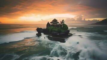 uralt pura ulun danu Bratan, besakih oder berühmt Hindu Tempel und Tourist im bali Insel beim Sonnenaufgang Konzept durch ai generiert foto