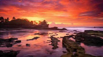 uralt pura ulun danu Bratan, besakih oder berühmt Hindu Tempel und Tourist im bali Insel beim Sonnenaufgang Konzept durch ai generiert foto