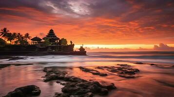 uralt pura ulun danu Bratan, besakih oder berühmt Hindu Tempel und Tourist im bali Insel beim Sonnenaufgang Konzept durch ai generiert foto