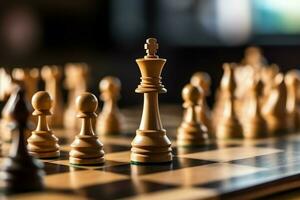 Schachbrett mit Geschäft Strategie, Taktik und Wettbewerb von ein Schach Spiel. Geschäft und Führung Konzept durch ai generiert foto