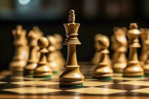 Schachbrett mit Geschäft Strategie, Taktik und Wettbewerb von ein Schach Spiel. Geschäft und Führung Konzept durch ai generiert foto