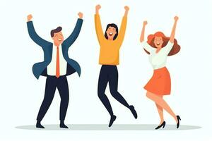 glücklich Menschen Springen und Jubel feiern Sieg. erfolgreich gewinnen und glücklich im eben Karikatur Konzept durch ai generiert foto