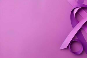 Rosa oder lila Band wie Brust Krebs oder Epilepsie Bewusstsein Symbol und Kopieren Raum. Welt Krebs Tag Konzept durch ai generiert foto