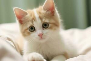 süß klein flauschige Kätzchen mit schön Augen ist Sitzung oder ruhen. britisch kurzes Haar. Katze Tag Konzept durch ai generiert foto