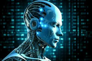 3d Rendern Technologie Robotik Daten Analytik oder futuristisch Cyborg mit künstlich Intelligenz Konzept durch ai generiert foto