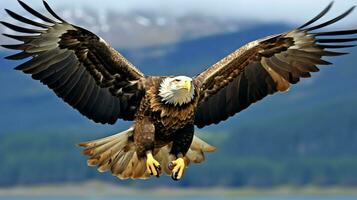 Adler frei fliegend unter das Sonnenlicht und Blau Himmel. räuberisch Vogel Jagd im Safari Osten Afrika Konzept durch ai generiert foto