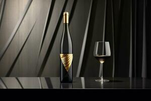 Attrappe, Lehrmodell, Simulation von elegant Wein Flasche auf ein minimalistisch Studio Hintergrund foto