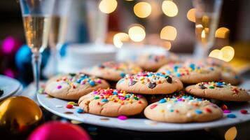 Kekse auf Teller im festlich Feier Party. generativ ai foto