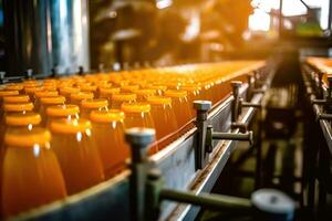 Orange Saft Produktion Linie - - großartig zum Produkt Werbung Projekte - - generativ ai foto