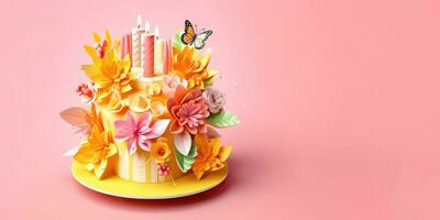 künstlerisch Feier Kuchen im Papier Kunst Stil - - generativ ai foto