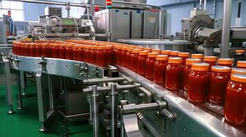 automatisiert Tomate Saft Produktion Linie - - generativ ai foto