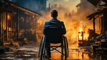 inklusive Stadt - - deaktiviert Mann im Rollstuhl - - generativ ai foto