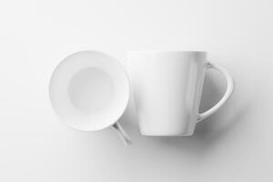 Keramik Becher Tasse zum Kaffee Tee Weiß leer 3d Rendern Attrappe, Lehrmodell, Simulation foto