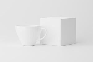 Keramik Becher Tasse zum Kaffee Tee Weiß leer 3d Rendern Attrappe, Lehrmodell, Simulation foto