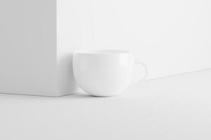 Keramik Becher Tasse zum Kaffee Tee Weiß leer 3d Rendern Attrappe, Lehrmodell, Simulation foto
