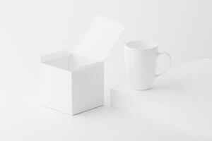 Keramik Becher Tasse zum Kaffee Tee Weiß leer 3d Rendern Attrappe, Lehrmodell, Simulation foto