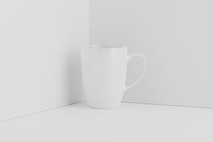 Keramik Becher Tasse zum Kaffee Tee Weiß leer 3d Rendern Attrappe, Lehrmodell, Simulation foto