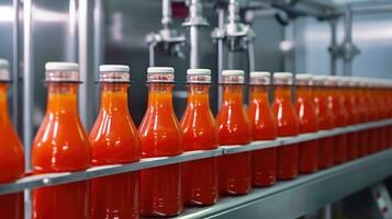 industriell Förderer System zum Tomate Saft - - generativ ai foto