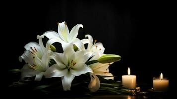 Kerzenlicht Weiß Lilien - - Trauer Ambiente - - generativ ai foto